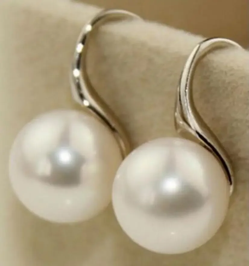 noble jewelry a pair of round 10-11mm AAA natural south seas white pearl earrings silver