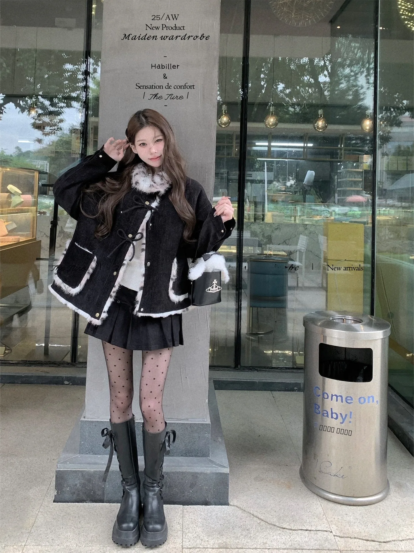 Zimowy, ocieplany płaszcz damski 2025 z ekologicznej skóry zintegrowanej z futrem, z nadrukiem w panterkę, damska kurtka w stylu college.