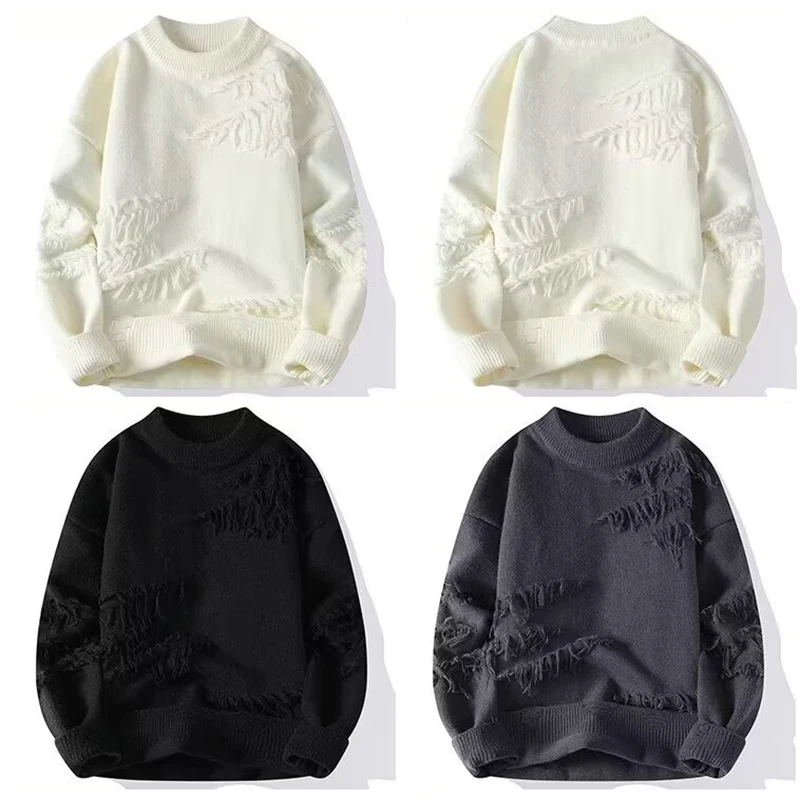 ثقب تصميم الرجال تريكو سترة البلوز الخريف الشتاء الجولة الرقبة بلون سميكة محبوك سترة المعتاد الذكور البلوز