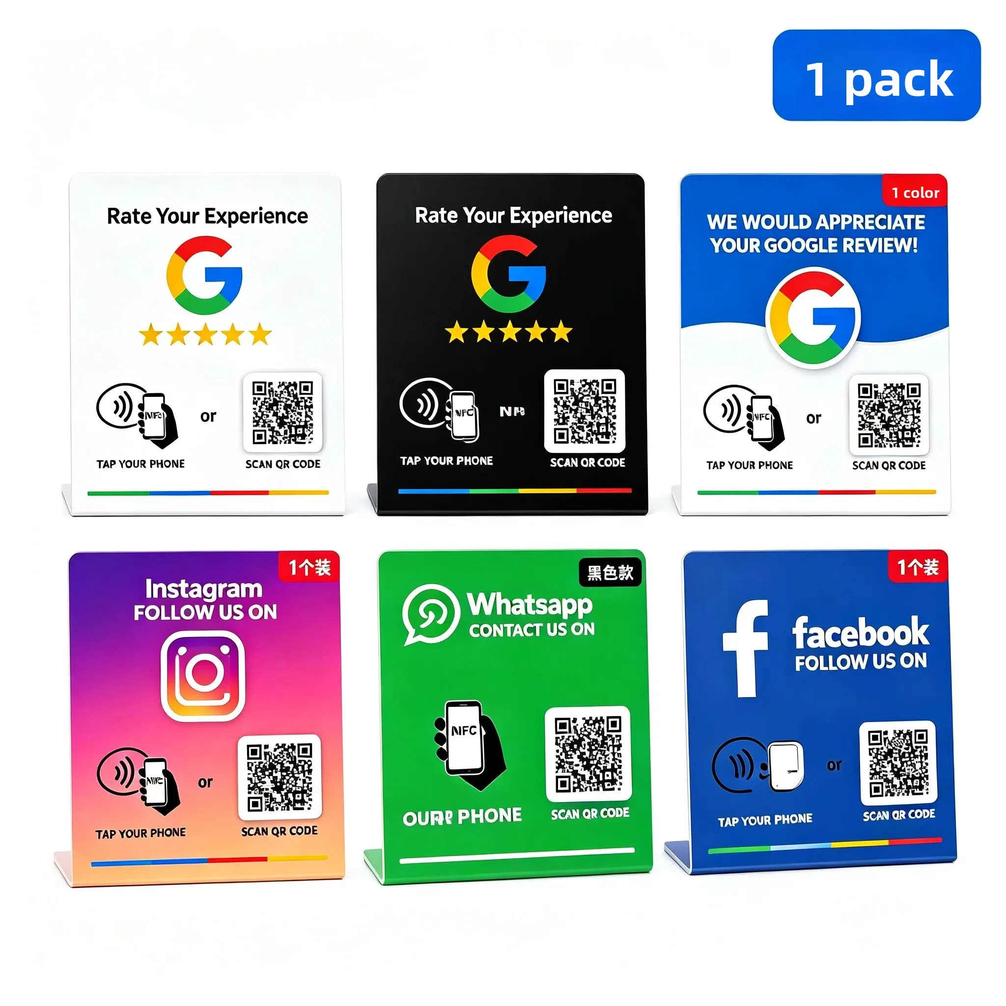 NFC Review Card NTAG215 13.56MHz Programmable Five Star Rating Social Media Marketing Card Tap to Review for Business Customer
