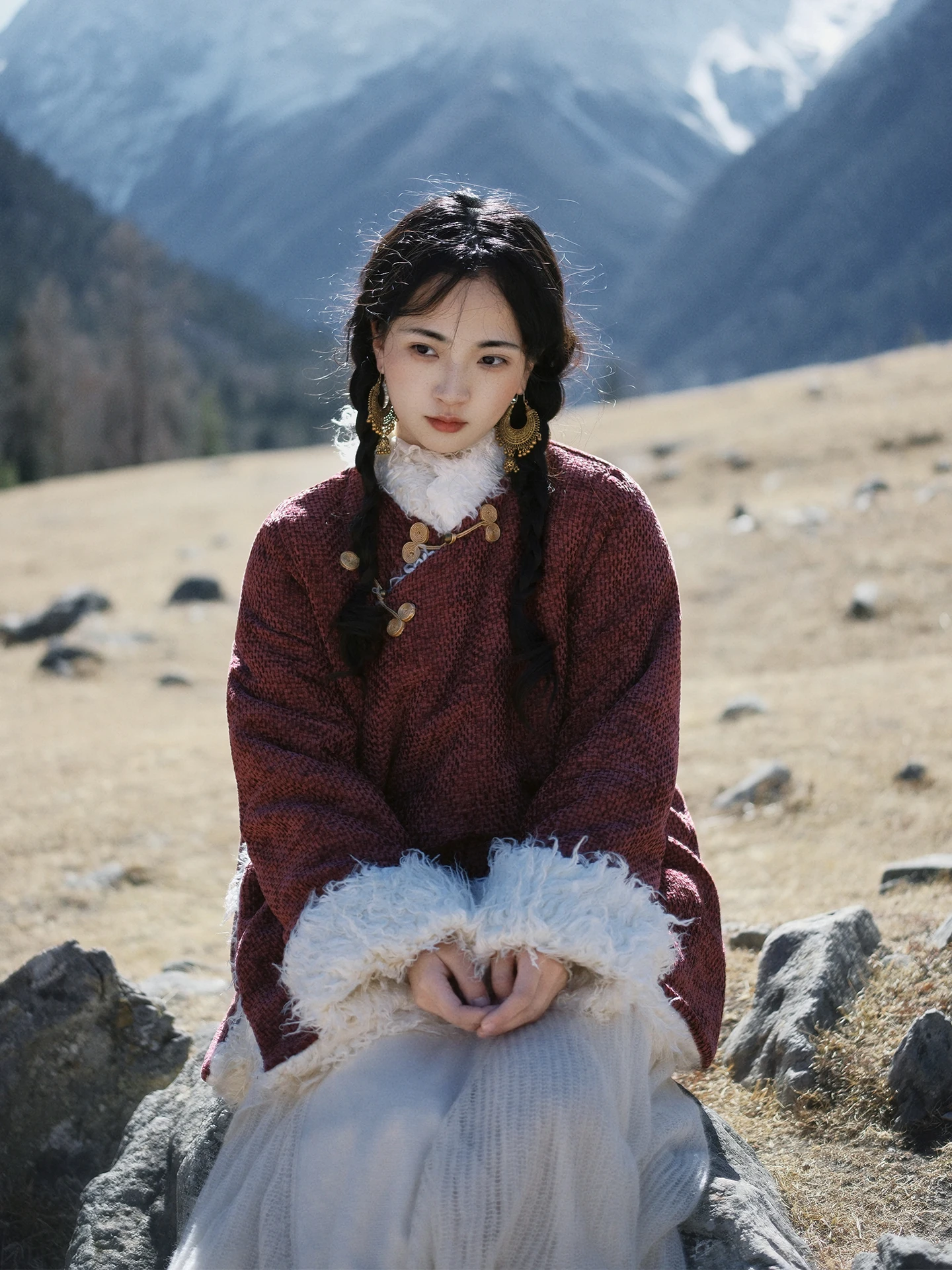 

Warm Traditional Tibetan Sle Lamb Fur Coat Women's Native Texture Nomadic Long Hair eepskin Outerwear Commute Straight Cut