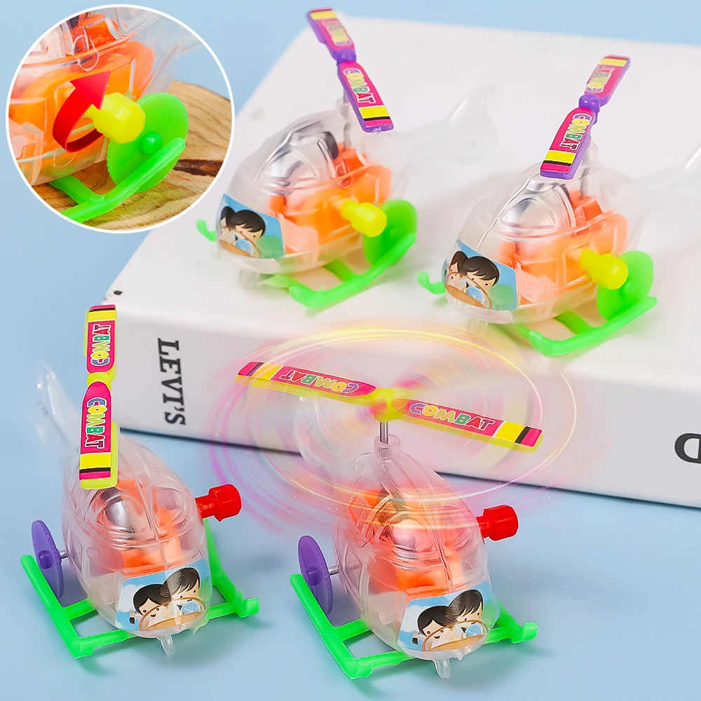 1-5pcs Wind-up Transparent Mini Plane Toys Children\'s Educational Interactive Glide with Propeller Rotating Helicopter Toy Gifts