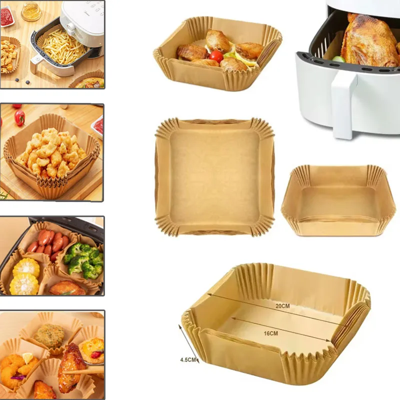 50/100PCS Einweg Luft Friteuse Papier Antihaft Ölbeständige Back Matte Für Mikrowelle BBQ Küche Zubehör