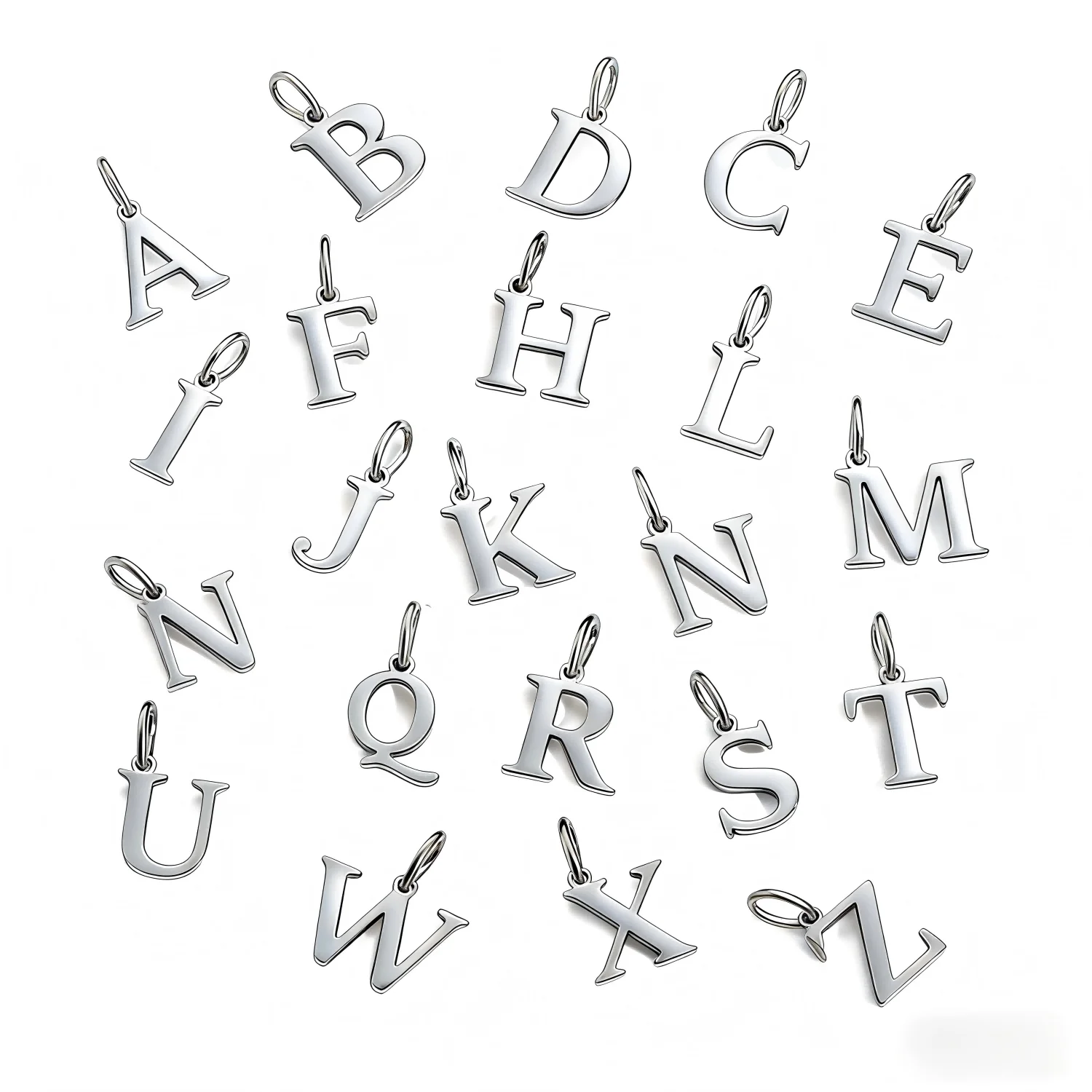 Pingente de Letra Inicial em Cor Prata para DIY, Charme para Colar A-Z em Aço Inoxidável, Joias Personalizadas Delicadas e Elegantes
