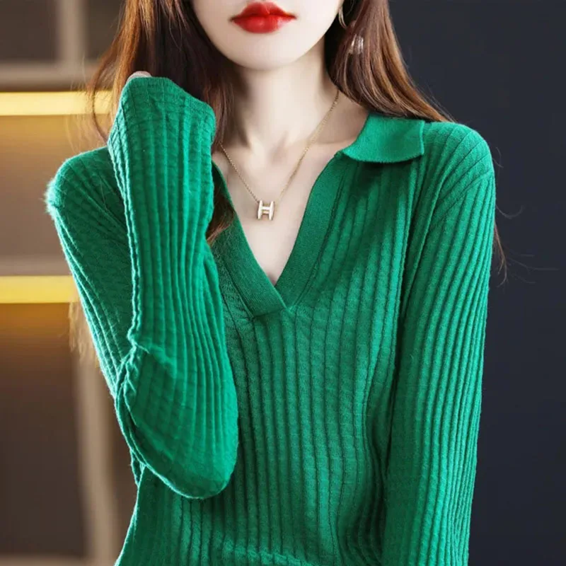 

New Spring Autumn Women Knitted Sweaters Koreon Fashion Female Clothing Versatile Long Sleeve Vintage Thin Pullover Casual Tops