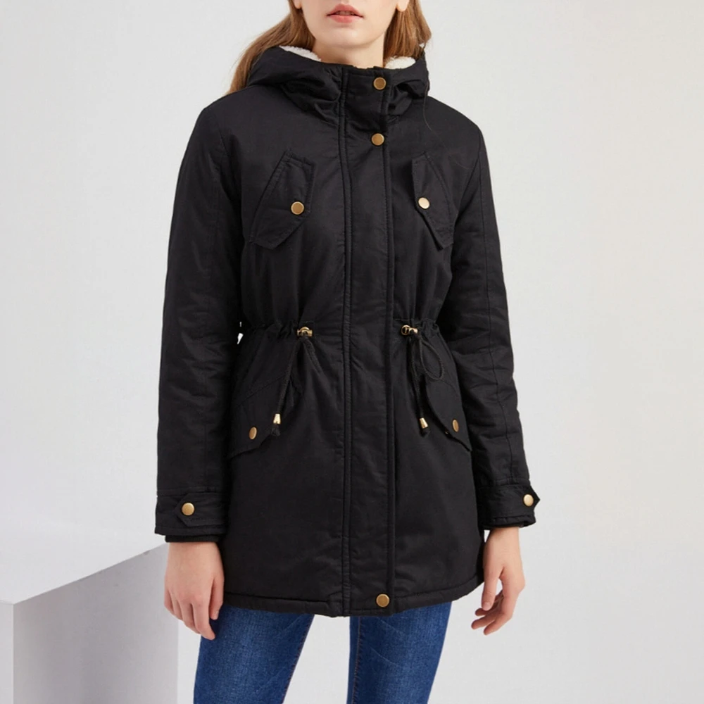 معطف سترة نسائي بغطاء للرأس بلون سادة للخريف والشتاء سميك مبطن بالقطن مقاس أوروبي ملابس قطنية جديدة