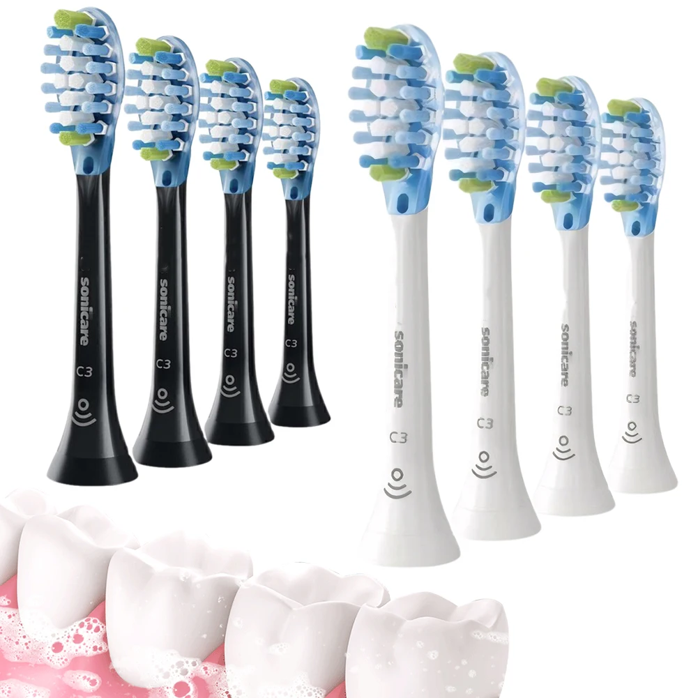 For Philips Sonicare C3 4 Pack Replacement Toothbrush Heads White Or Black Daily Clean Plaque Defence Electric Toothbrush Head