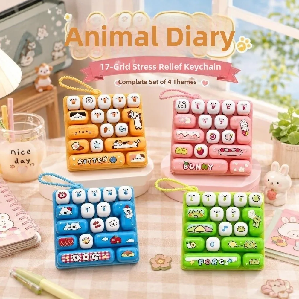 Cartoon 17 Keys Keyboard Keychain Pressable Keys Clicker Sound Fingertip Button Keyring Relaxed Portable Stress Relief Fidget