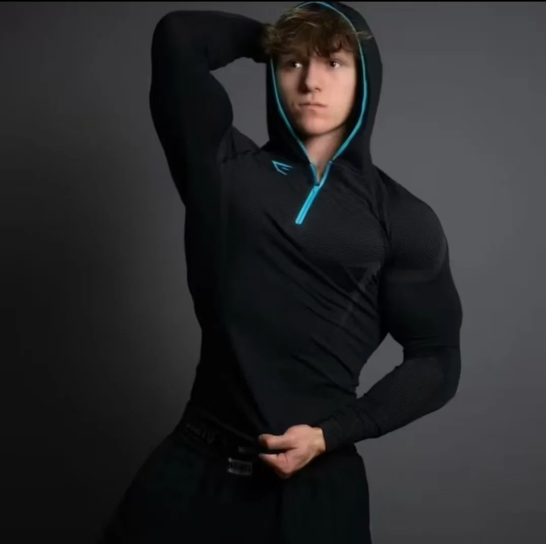 GYM SHARK ONYX5.0 hooded long sleeved GYM SHARK men's tight fitting outdoor fitness suit
