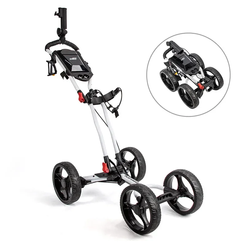 

Light Weight Folding Golf Trolley 4 Wheel Golf Push Cart with Umbrella Holder and Drink Holder