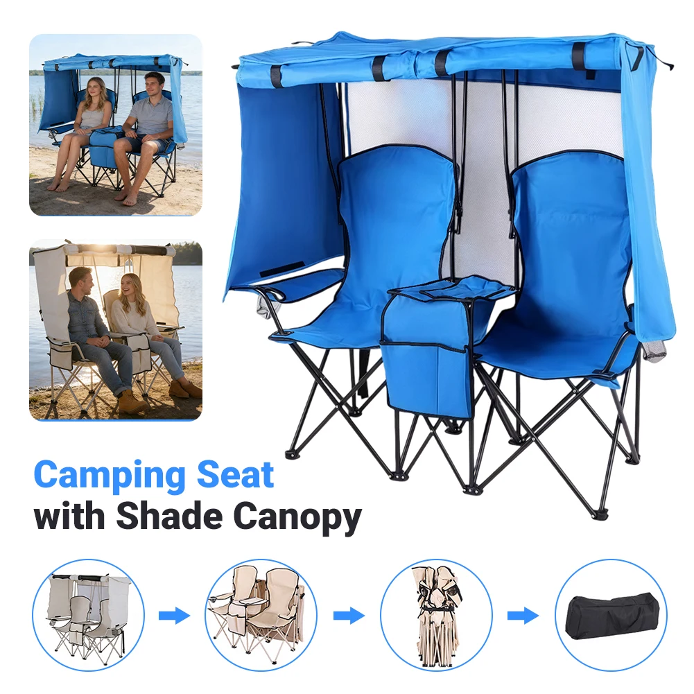 

Уличный шезлонг с навесом от солнца, подставкой для стаканов и сумкой-холодильником для пляжа, рыбалки, кемпинга, спортивных мероприятий