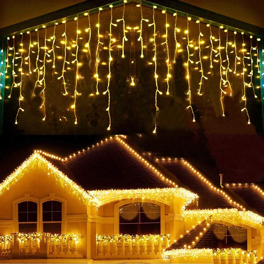 2024 New Year Christmas Decoration String Lights 5M 8 Modes Outdoor Garland  Icicle Fairy Lights for Holiday Party Garden Street