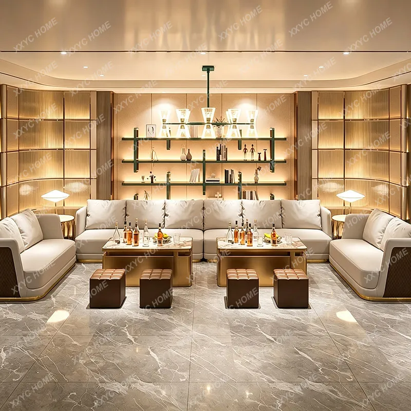 Sofa card seat custom corner L-shaped high-end private club sofa coffee table combination