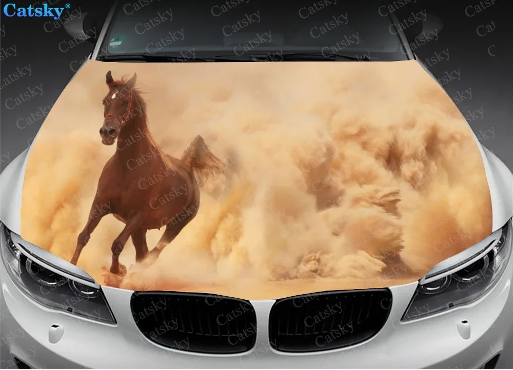 Desert Galloping Horse Car Hood Wrap Decal Decor Vinyl Sticker Full Color Graphic Auto Sticker Custom Size and Image Fit Any Car