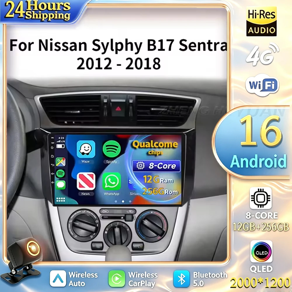 For Nissan Sylphy B17 Sentra 12 2013 - 2018 Android 16 Car Radio Multimedia Player Android Auto Carplay Head Unit Navigation GPS