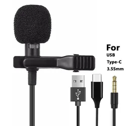 1.5M Cable 3.5mm Type-C Wired Lavalier Microphone Clip On Lapel Mic Noise Cancelling Plug and Play Mini Portable Mic for Android