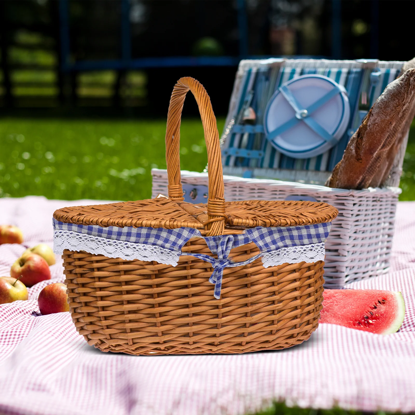 

2pcs Reusable Replacement Washable Fabric Insert For Wicker Rattan Baskets Picnic Basket Liner Storage Organizer