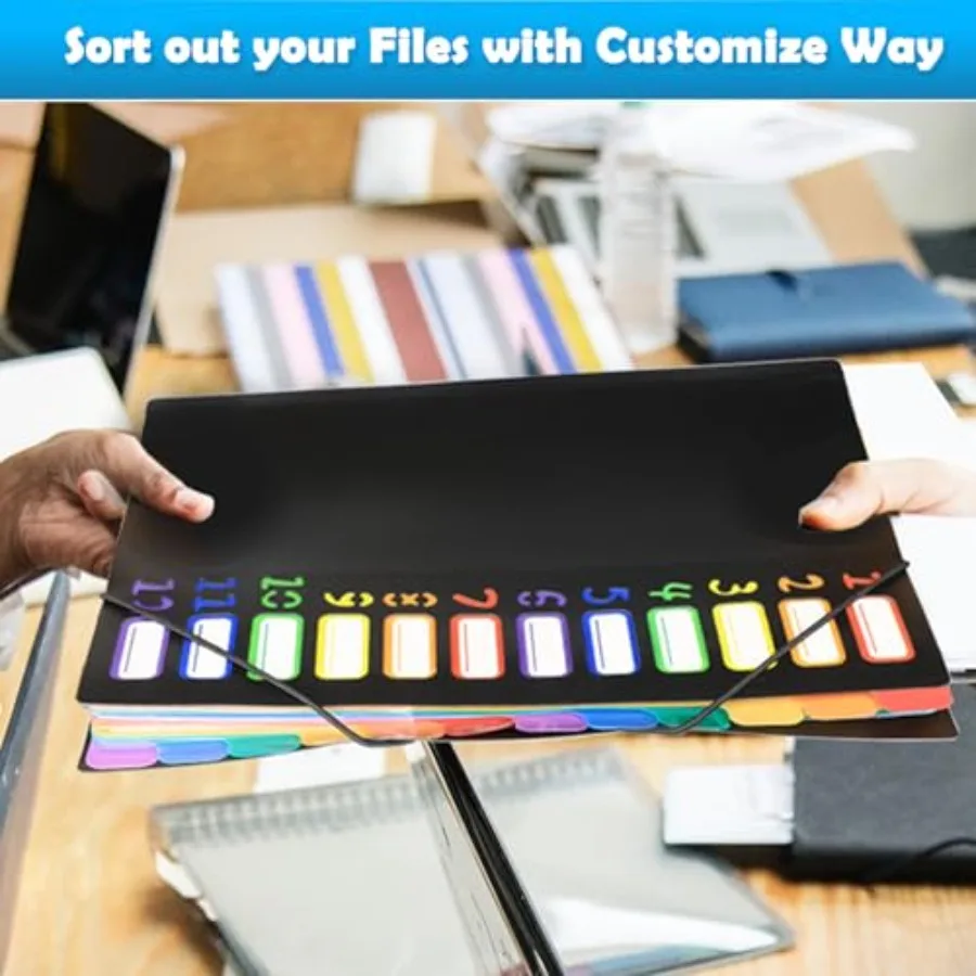 24 plastic mappen met meerdere potten 12 kleuren Office Organizer met 12 tabbladverdelers Letter-formaat schoolbenodigdheden