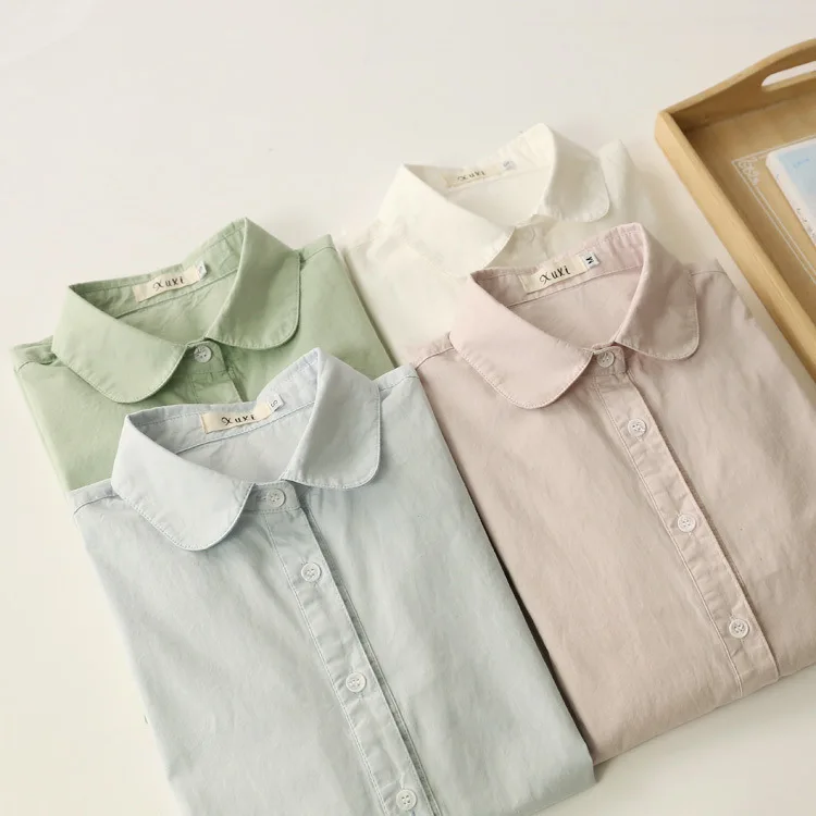 Spring and Summer Fresh Doll Collar Women\'s Shirt 2023 New Cotton Fine Solid Color Woman Shirt College Style Lady Tops Clothes