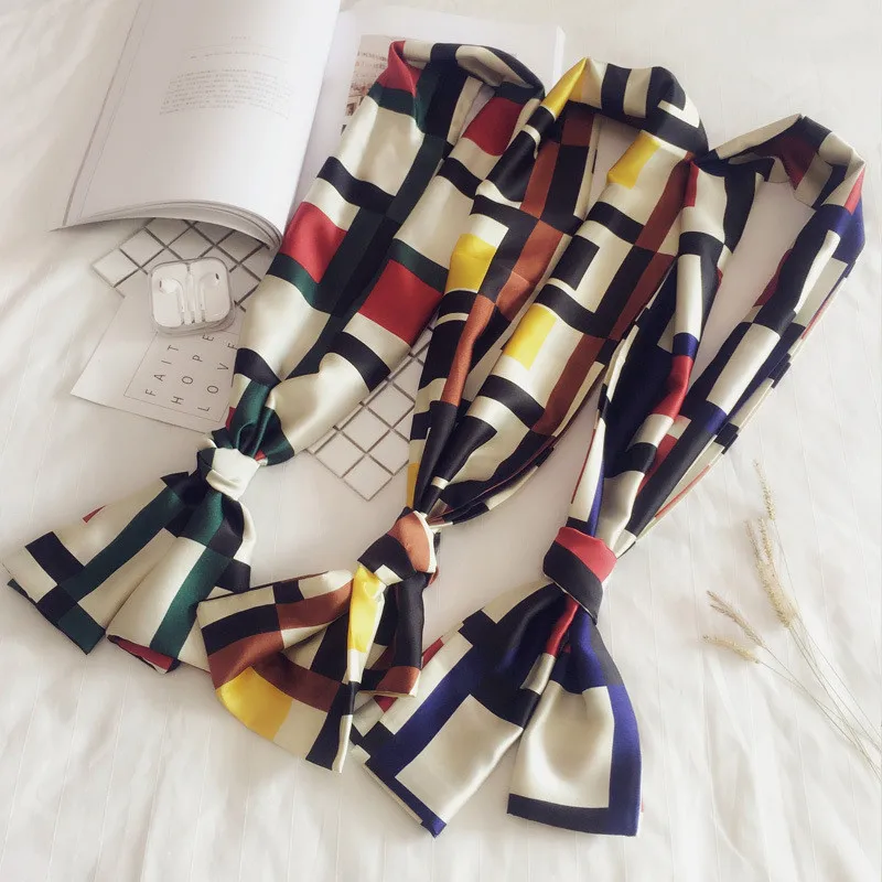 Print Long Ribbon Scarf Scrunchies Hair Band Headband Neck Scarves Professional Scarf Bag Hat Decoration Accessories for Women