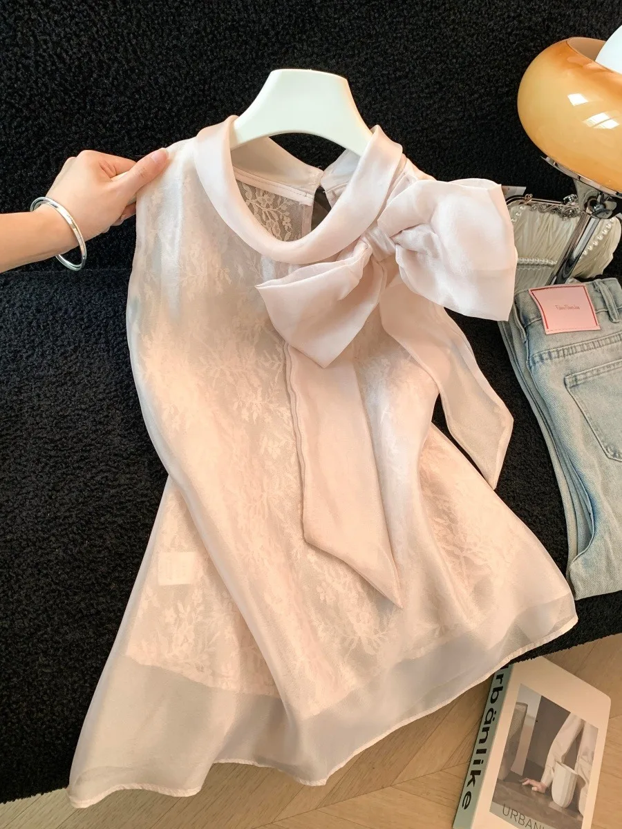

Elegant Knot Sleeveless Chiffon Top Women's Summer 2026 New High-End Lace Vest Inner Wear French Style Fashion