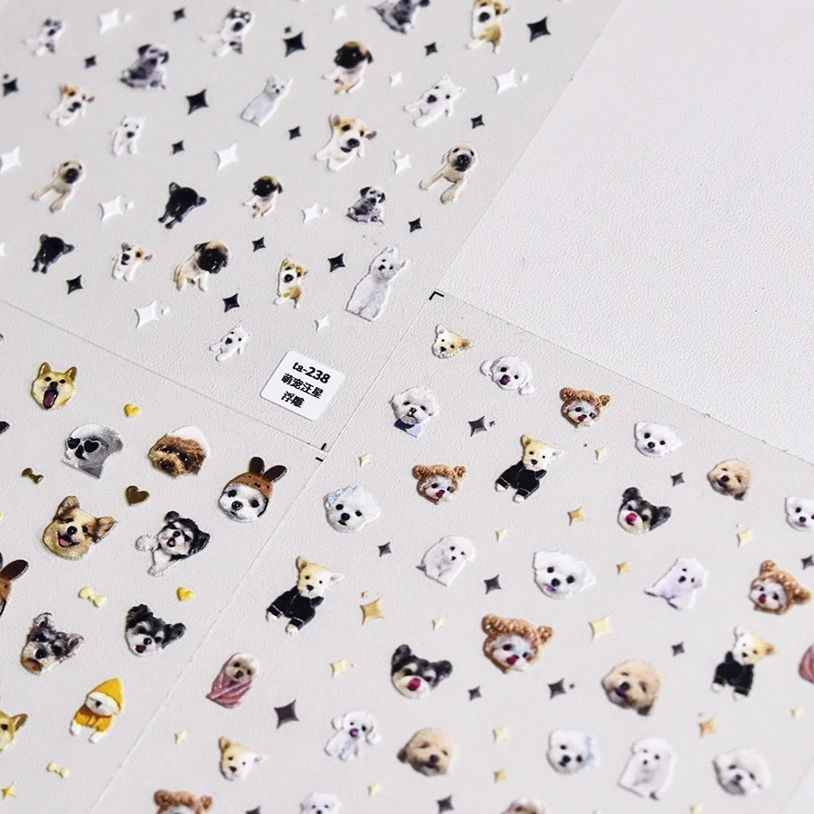 Schöne Hund Katze Tier Hase 3D weiche geprägte Relief selbstklebende Nail Art Aufkleber süße hübsche Welpe Kitty Star Maniküre Aufkleber – Detail 6