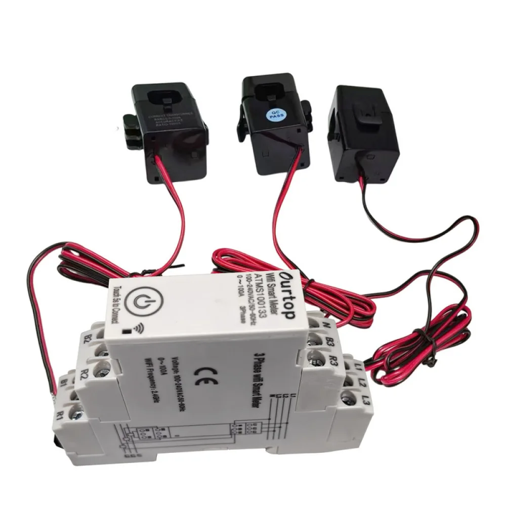 Digital WiFi Three Phase Energy Meter DIN Rail Smart Power Monitoring Gauge Remote App Electricity Usage Analysis 100A