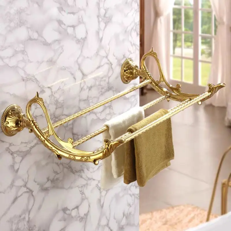 

European Artistic Golden Brass Bathroom Paper Holder Towel rack clothes hook Towel ring Toothbrush cup holder Gold Luxury copper
