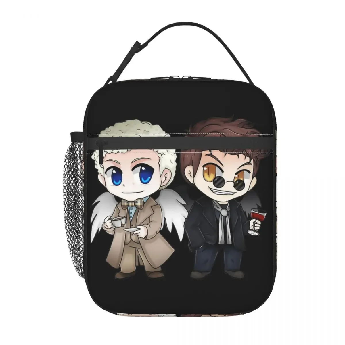 Anjo e Demônio-Isolado Lunch Bag de Alta Capacidade, Good Omens Container, saco térmico, lancheira Tote, sacos de armazenamento de alimentos escolares