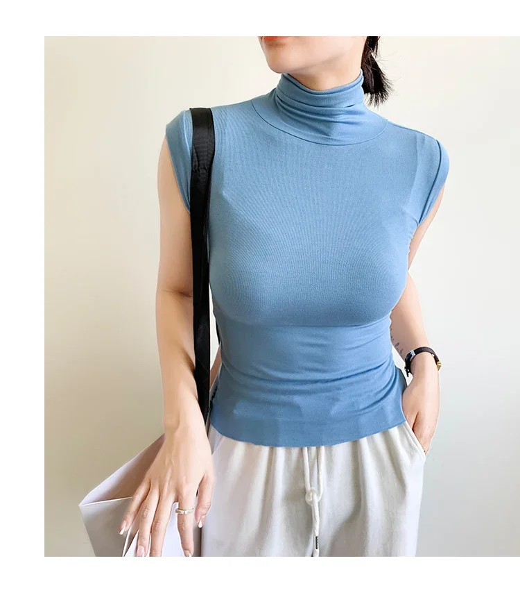 2026 Frühling Sommer Ärmelloses Rollkragen-T-Shirt für Damen Trendiges Vielseitiges Layering-Oberteil Stylisches Slim-Fit Basic-Unterhemd für Frauen – Detail 8