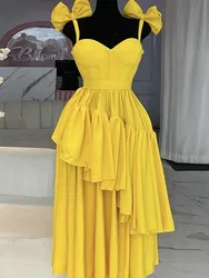 Long Dresses Elegant for Women Bow Spaghetti Strap Light Yellow Dress Sexy Strapless Classy Evening Dress Wholesale Dropshipping