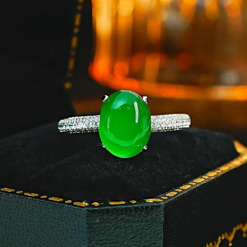 Imagem -02 - Prata Verde Jade Anel Conjunto Luxo Leve Chique Chinês Diamante de Alto Carbono Sementes de Gelo Suave e Versátil 925