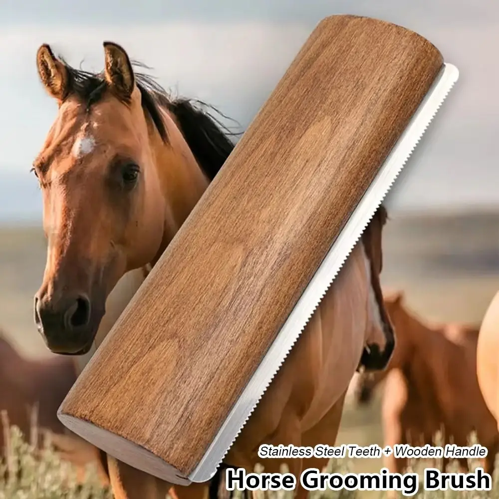 

1Pcs New Wooden Handle Horse Grooming Brush Stainless Steel Teeth Grooming Horse Hair Scrapers S/M/L Shedding Cleaning Tool