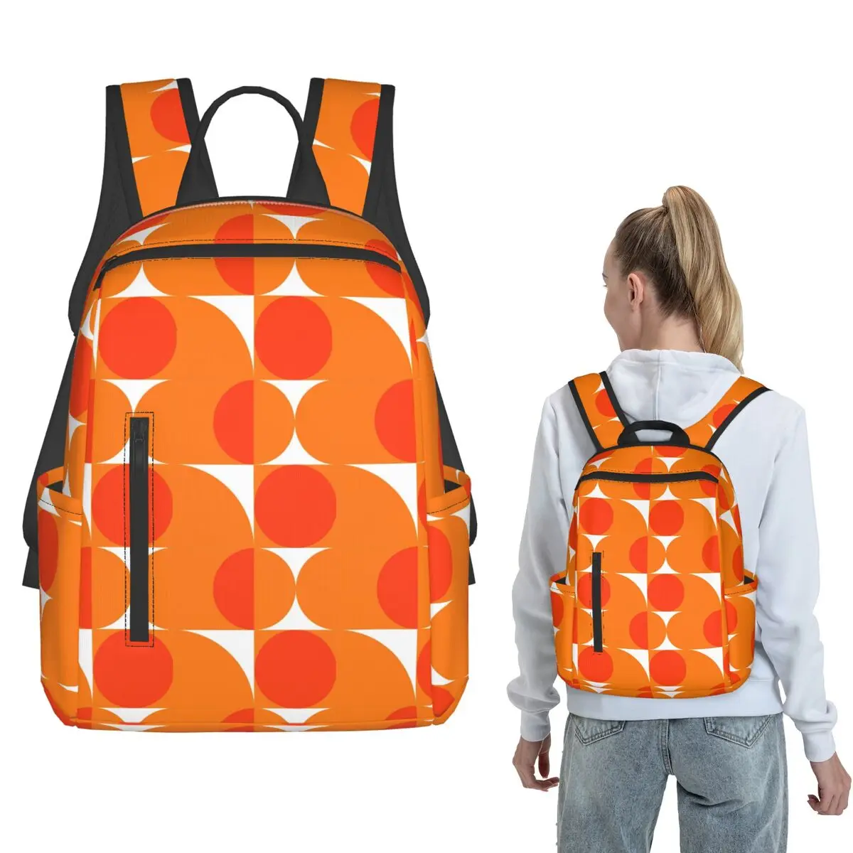 Orange Bauhau Backpack Daypack Boys Girls BookBag School Bag Shoulder Bags for Men Women