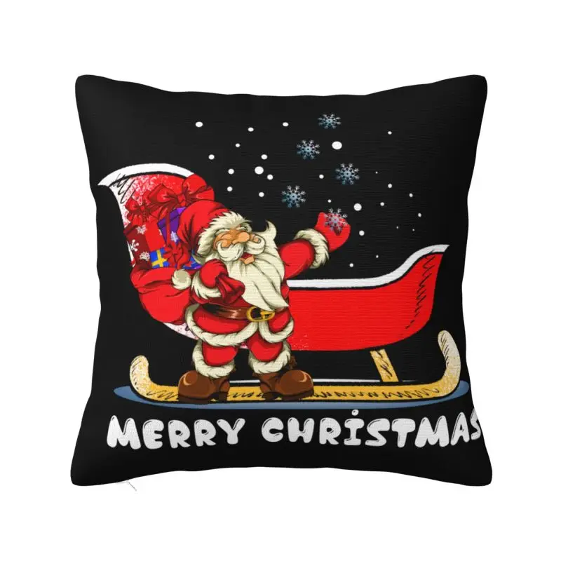 Santa Claus Snowboarding Throw Pillow Merry Christmas Jingle Bells Modern Cushion Cover Velvet Pillowcase