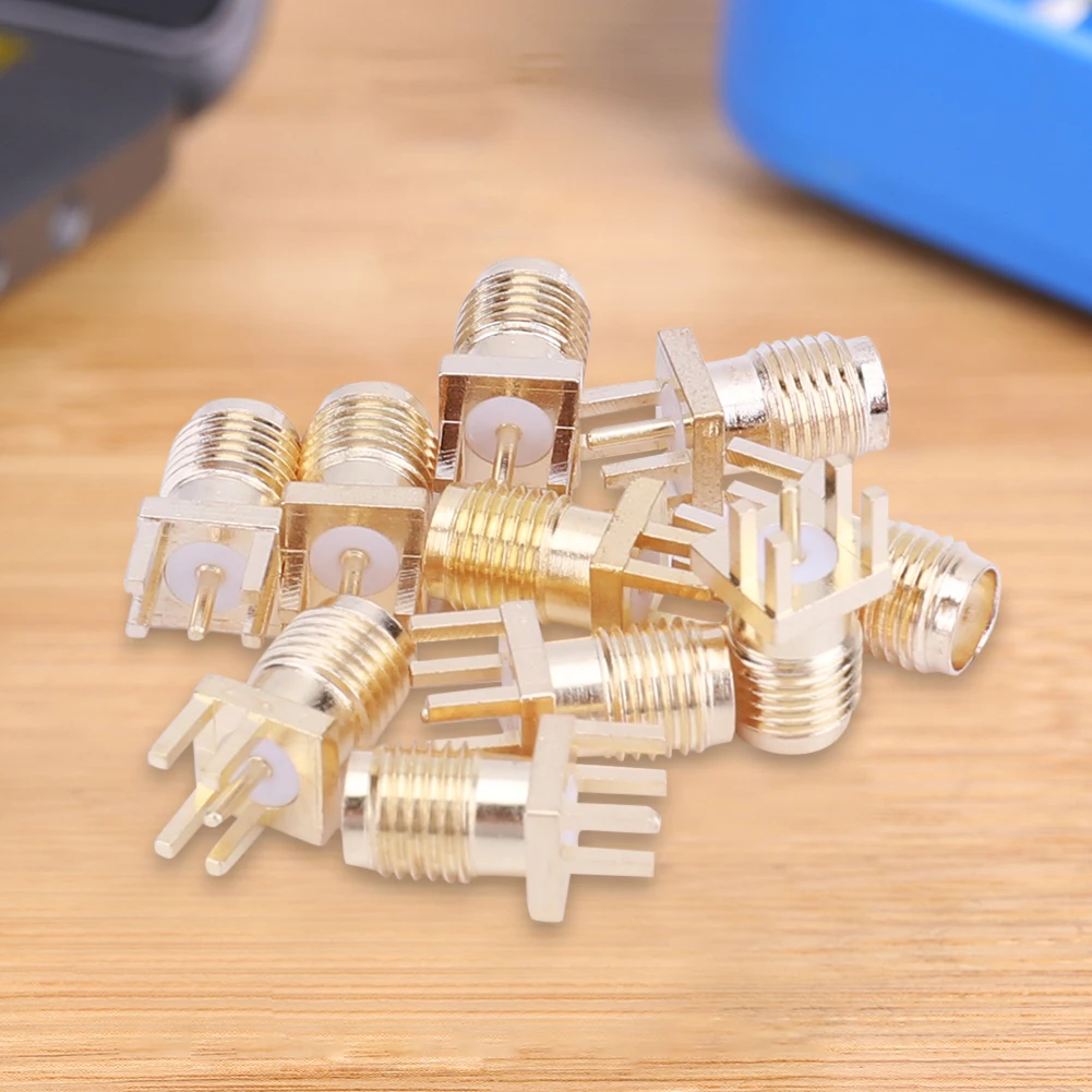 10 Pcs SMA Female Jack Adapter 50 Ohm SMA-KE Plug Socket Brass Solder PCB Board Edge Mount Adapter with 4 Pins