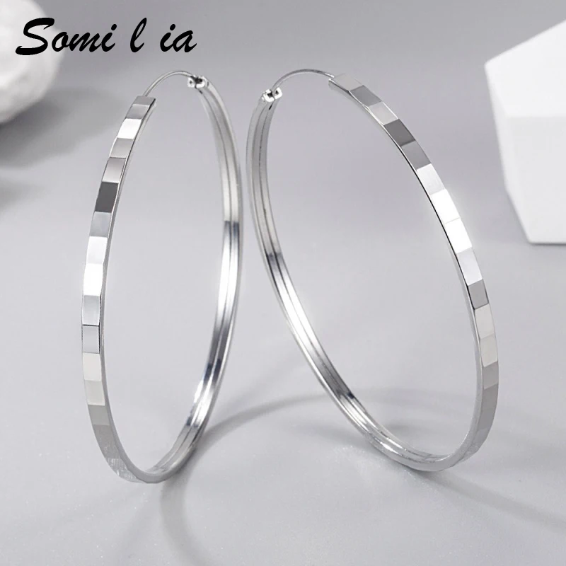 

Somilia 925 Sterling Silver Fashion Inside Diameter 30 40 50 60 mm Hoop Earrings For Women Personality Jewelry