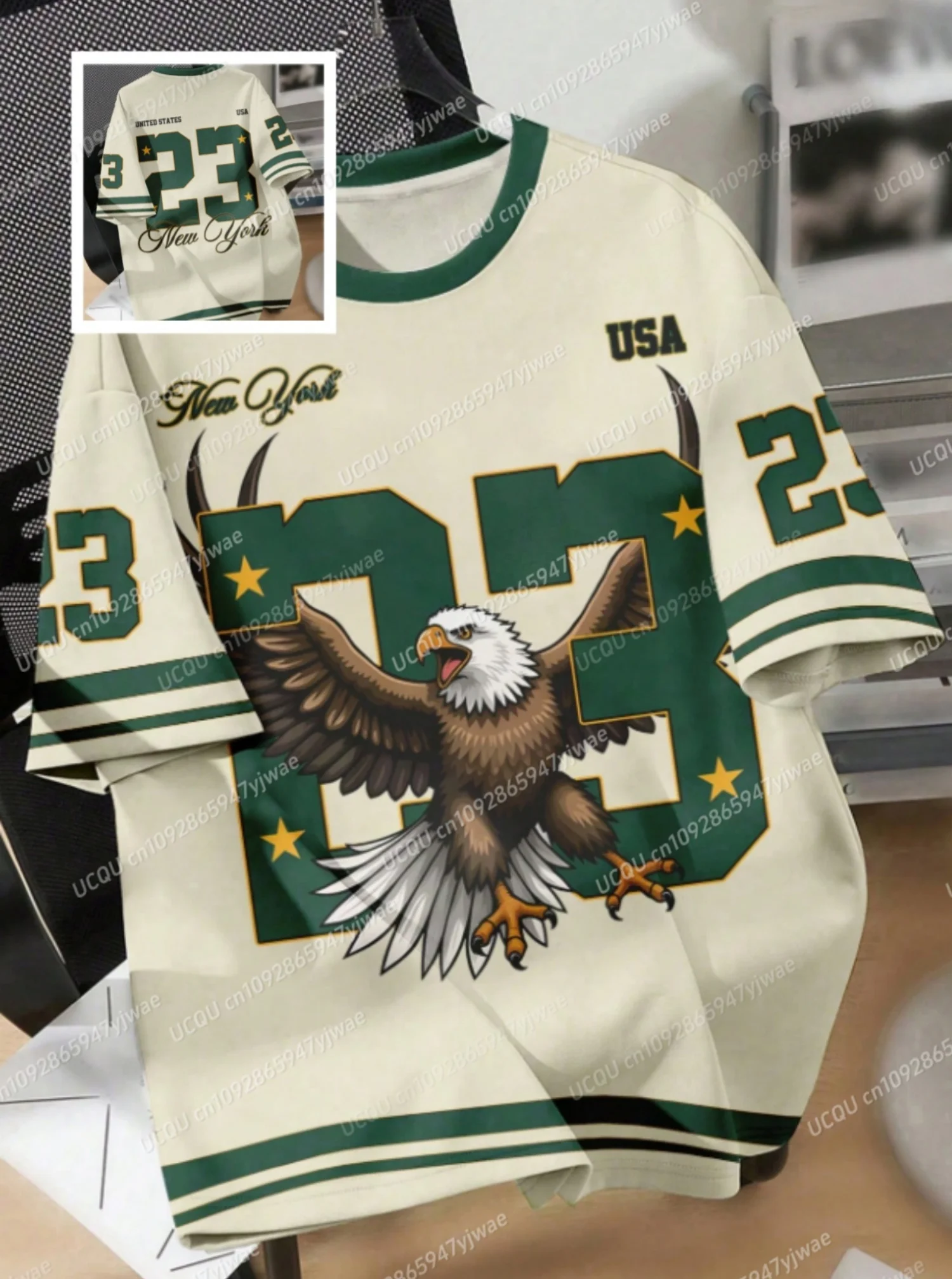2025 Women Number 23 Eagle Print O-Neck Short Sleeve T-Shirt Summer Tee Baseball Jerseys Stripe Oversized Sport T-Shirt