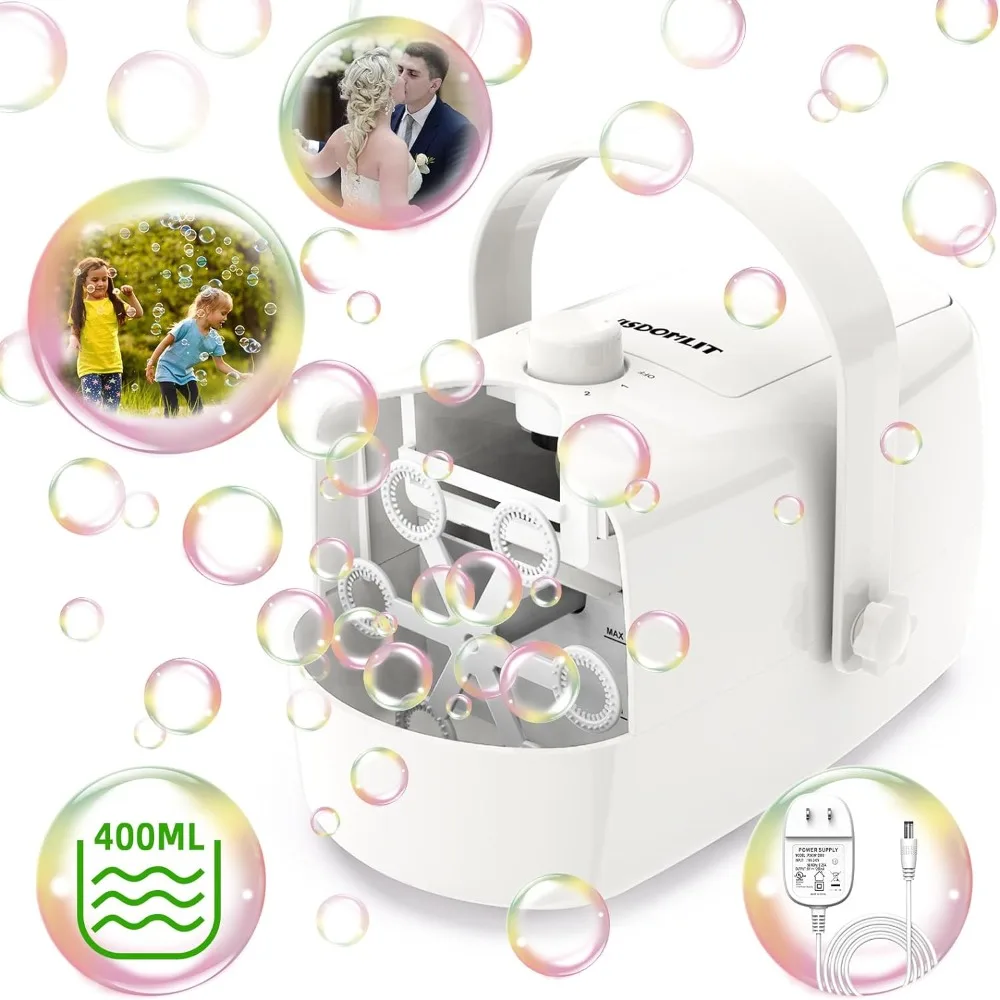 Bubble Machine, 8000+ Big Bubbles Per Minute,  2 Speed Levels, Operated By Plug-in or Batteries, Bubble Maker