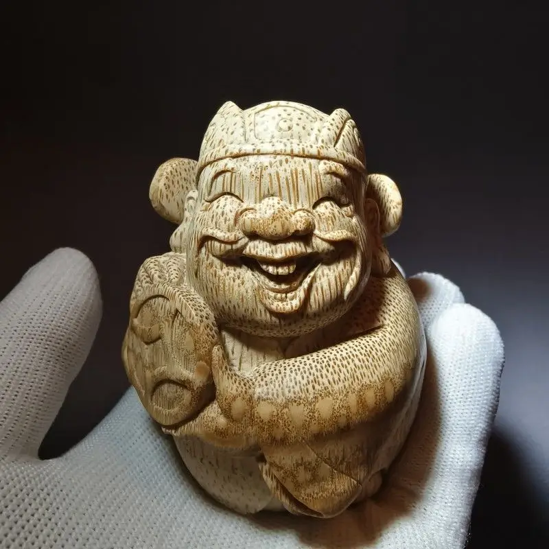 Handmade old material engraving Q version of the God of Wealth Wenwan handle ornament