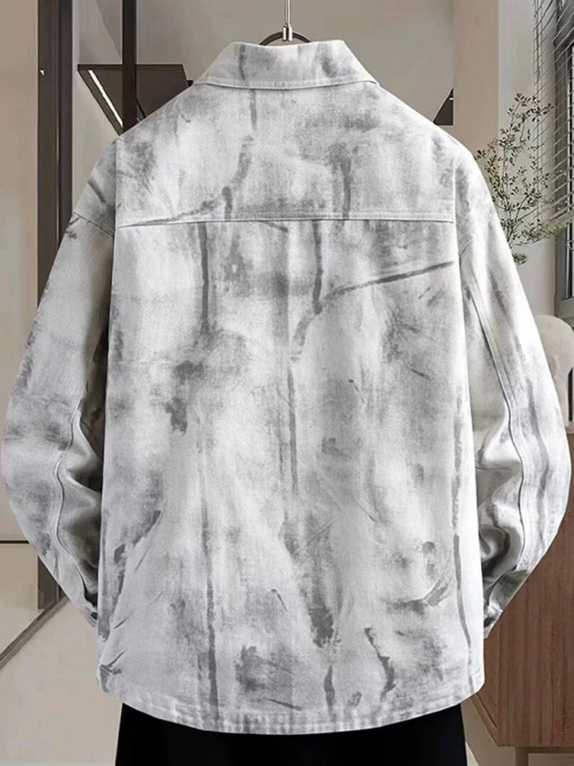 Spring Autumn New Heavyweight Youth Collar Denim Jacket Men Korean Dyed Versatile High-End Feeling Jacket Loose Fit Fashion U...