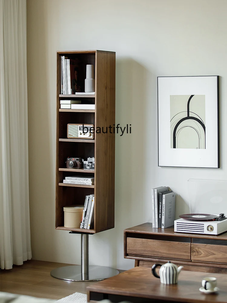 Solid Wood Full-Length Mirror Black Walnut Household Floor Entrance Dressing Mirror  Cabinet Storage Bookcase Multifunctional