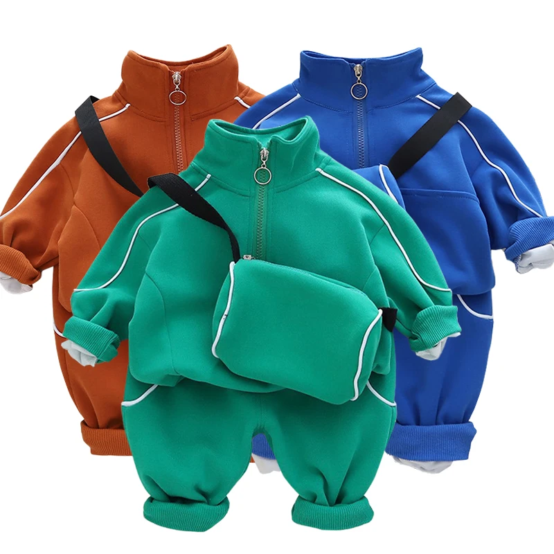 New Spring Autumn Children Boys Clothes Cotton Pullover Tops Pants Bag 3pcs/Sets Infant Casual Outfits Kids Tracksuits 1-5 Years