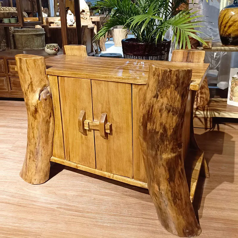 

Solid wood dining side cabinet pastoral personality small tea cabinet Chinese log balcony