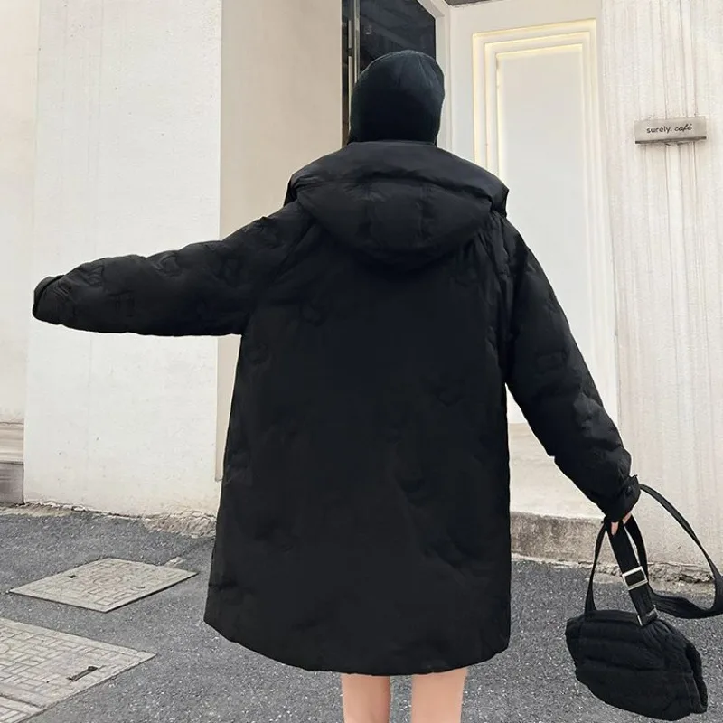 2023 neue Frauen Daunen jacke Wintermantel weibliche mittellange Version Parkas lose dicke warme Outwear Kapuze Mode Mantel