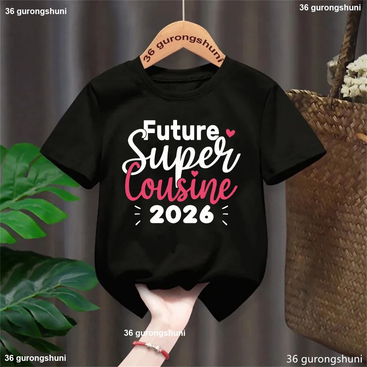 

Futuer Super Cousin 2026 Printed T Shirt Girls/Boys Pregnancy Announcement Tshirt Funny Kids Clothes Summer Tops Tee Shirt