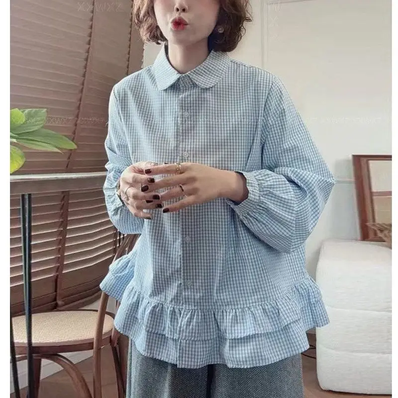 

Женская рубашка в клетку с длинным рукавом, новая модная модель весеннего сезона, с отделкой в горошек, повседневный топ