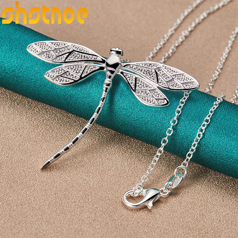 925 Sterling Silver 16-30 Inch Chain Big Dragonfly Pendant Necklace For Women Engagement Wedding Gift Fashion Charm Jewelry