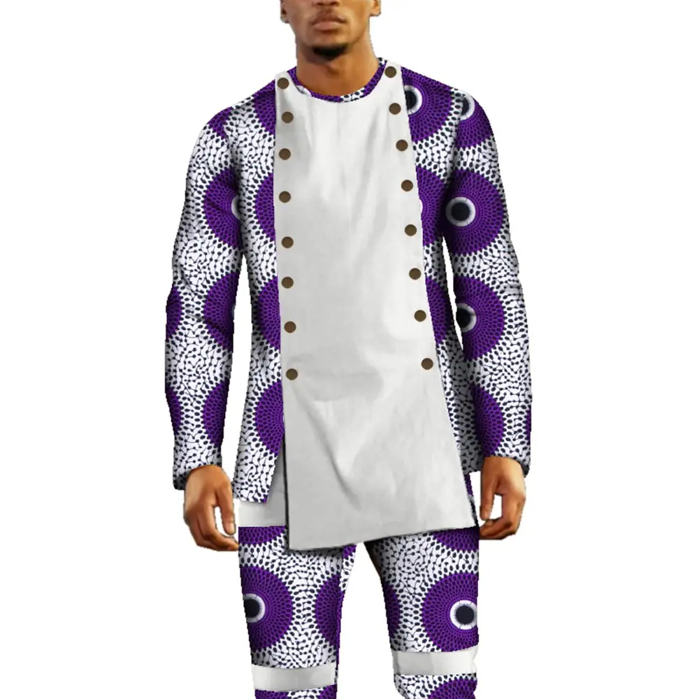 Bazin Riche-Ensemble 2 Pièces Pantalon et Haut pour Homme, Vêtements Africains Décontractés, Design Africain, WYN553