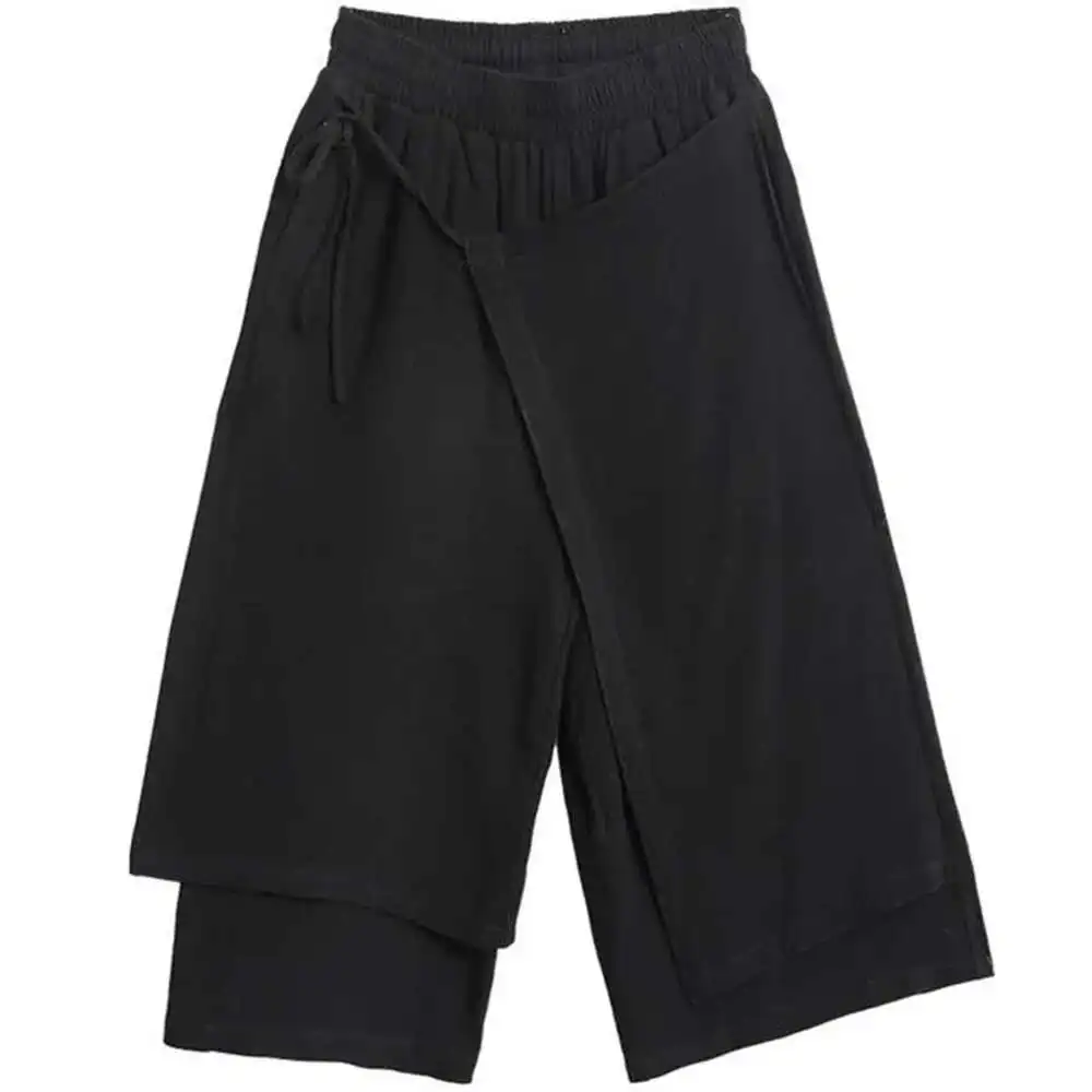 Novas calças masculinas eet casual cinta japonesa na moda calças de perna larga neutra dupla camada oito pontos pantalones